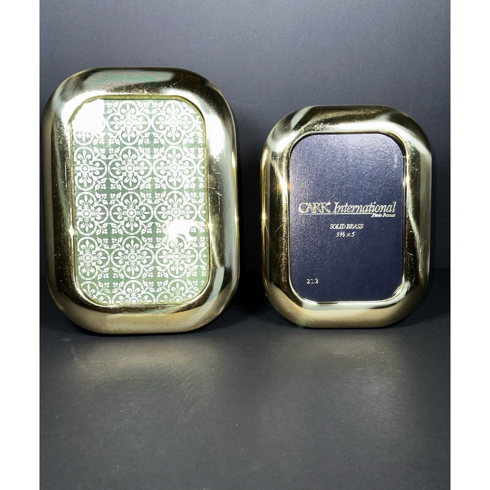 MCM Art Deco Vtg Carr International Solid Brass Photo Frames Rounded 4x6 & 3.5x5